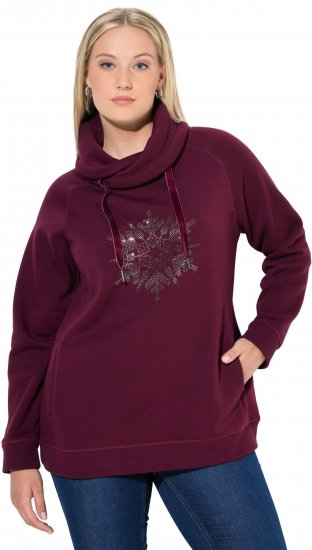 Ulla Popken Rhinestone Snowflake Turtleneck Sweatshirt Dark Ruby - Hoodies & Sweatshirts - 