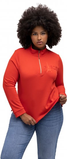 Ulla Popken PARIS Theme Zip Neck Sweatshirt Light Red - Hoodies & Sweatshirts - Kuschelige Sweatshirts & Strick