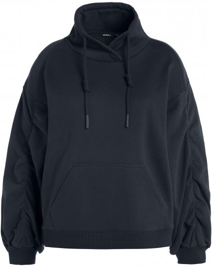Ulla Popken Gathered Sleeve Oversized Fit Sweatshirt Navy - Hoodies & Sweatshirts - 