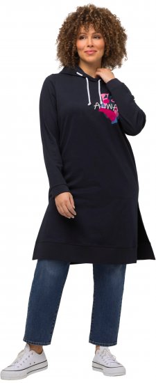 Ulla Popken Extra Long Abstract Graphic Hoodie Navy - Hoodies & Sweatshirts - Kuschelige Sweatshirts & Strick
