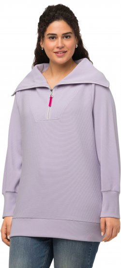 Ulla Popken Long Sleeve Troyer Collar Sweatshirt Pastel Lilac - Hoodies & Sweatshirts - Kuschelige Sweatshirts & Strick