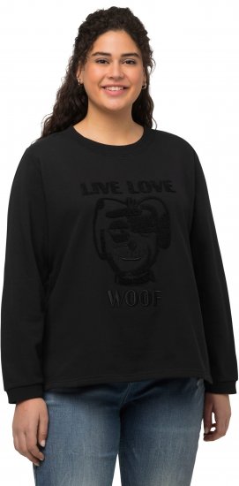 Ulla Popken Flock Print Long Sleeve Crew Neck Sweatshirt Black - Hoodies & Sweatshirts - Kuschelige Sweatshirts & Strick