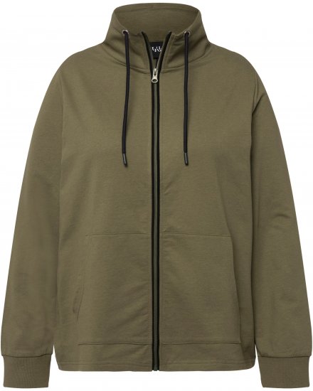 Ulla Popken Contrast Color Zip Up Sweatshirt Loden Green - Hoodies & Sweatshirts - Kuschelige Sweatshirts & Strick