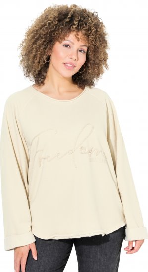 Ulla Popken Embroidered Freedom Rolled Edge Sweatshirt Sand - Hoodies & Sweatshirts - Kuschelige Sweatshirts & Strick
