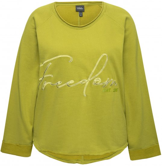 Ulla Popken Embroidered Freedom Rolled Edge Sweatshirt Avocado Green - Hoodies & Sweatshirts - Kuschelige Sweatshirts & Strick