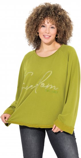 Ulla Popken Embroidered Freedom Rolled Edge Sweatshirt Avocado Green - Hoodies & Sweatshirts - Kuschelige Sweatshirts & Strick