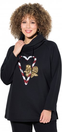 Ulla Popken Sparkling Candy Cane Graphic Sweatshirt Black - Hoodies & Sweatshirts - 