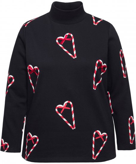 Ulla Popken Candy Cane Graphic Sweatshirt Black - Hoodies & Sweatshirts - 