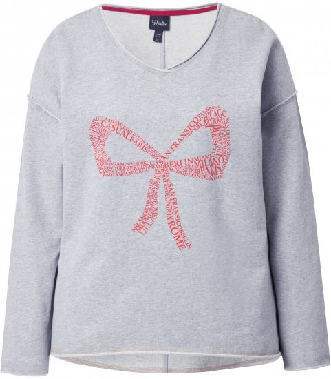 Ulla Popken Bow City Lettering Sweatshirt Light Grey Melange - Hoodies & Sweatshirts - 