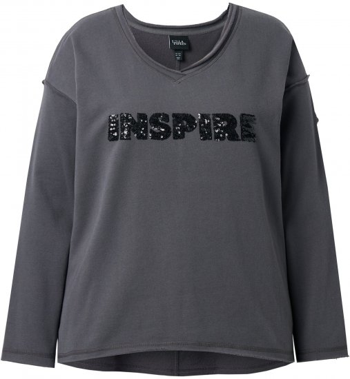 Ulla Popken Inspire Lettering V-Neck Sweatshirt Graphite Grey - Hoodies & Sweatshirts - 