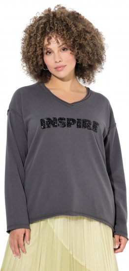 Ulla Popken Inspire Lettering V-Neck Sweatshirt Graphite Grey - Hoodies & Sweatshirts - 