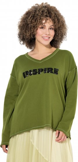 Ulla Popken Inspire Lettering V-Neck Sweatshirt Blooming Bay - Hoodies & Sweatshirts - 