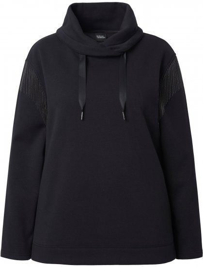 Ulla Popken Chain Fringe Smooth Fleece Sweatshirt Black - Hoodies & Sweatshirts - Kuschelige Sweatshirts & Strick
