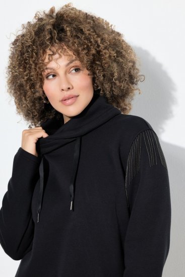 Ulla Popken Chain Fringe Smooth Fleece Sweatshirt Black - Hoodies & Sweatshirts - Kuschelige Sweatshirts & Strick