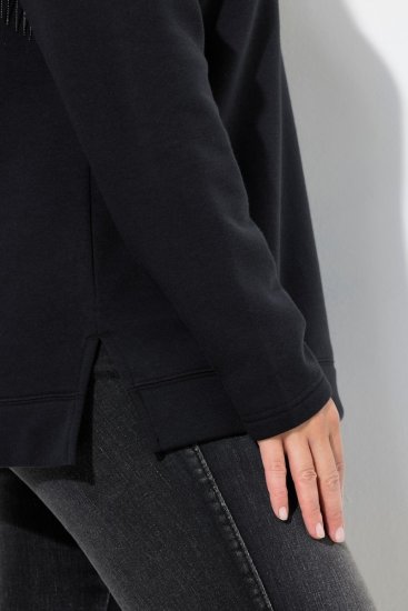 Ulla Popken Chain Fringe Smooth Fleece Sweatshirt Black - Hoodies & Sweatshirts - Kuschelige Sweatshirts & Strick