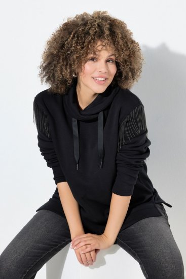 Ulla Popken Chain Fringe Smooth Fleece Sweatshirt Black - Hoodies & Sweatshirts - Kuschelige Sweatshirts & Strick