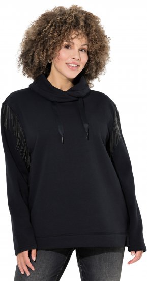 Ulla Popken Chain Fringe Smooth Fleece Sweatshirt Black - Hoodies & Sweatshirts - Kuschelige Sweatshirts & Strick