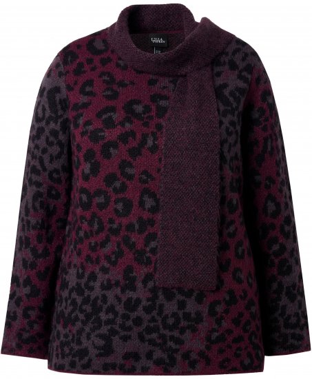 Ulla Popken Leopard Print Scarf Sweater Dark Wine Red - Hoodies & Sweatshirts - Kuschelige Sweatshirts & Strick
