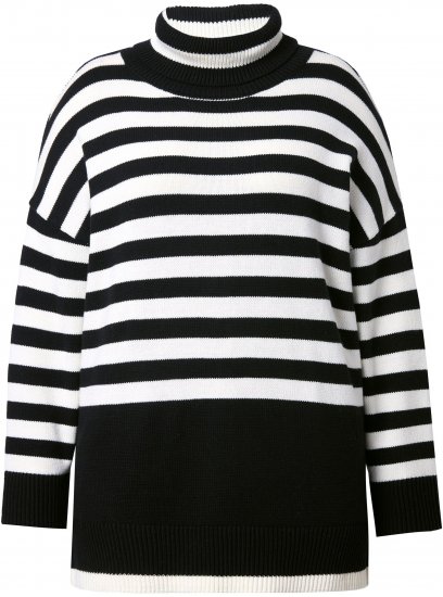 Ulla Popken Striped Stand-Up Collar Sweater Black - Hoodies & Sweatshirts - 