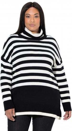 Ulla Popken Striped Stand-Up Collar Sweater Black - Hoodies & Sweatshirts - 