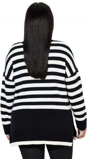 Ulla Popken Striped Stand-Up Collar Sweater Black - Hoodies & Sweatshirts - 