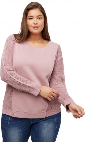 Ulla Popken Mixed Knit Patch Look Sweatshirt Old Pink - Hoodies & Sweatshirts - 