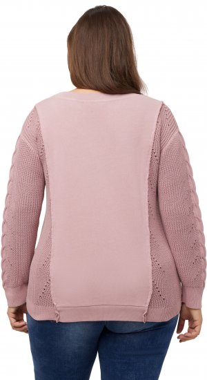 Ulla Popken Mixed Knit Patch Look Sweatshirt Old Pink - Hoodies & Sweatshirts - 