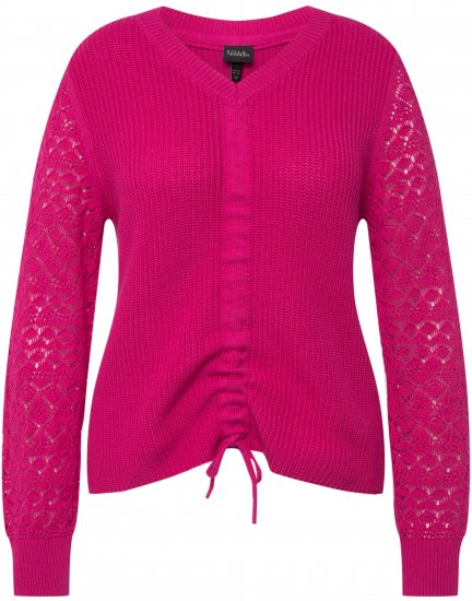 Ulla Popken Shaker Stitch Cropped Gathered Sweater Fuchsia Pink - Hoodies & Sweatshirts - Kuschelige Sweatshirts & Strick