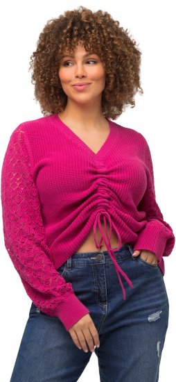 Ulla Popken Shaker Stitch Cropped Gathered Sweater Fuchsia Pink - Hoodies & Sweatshirts - Kuschelige Sweatshirts & Strick