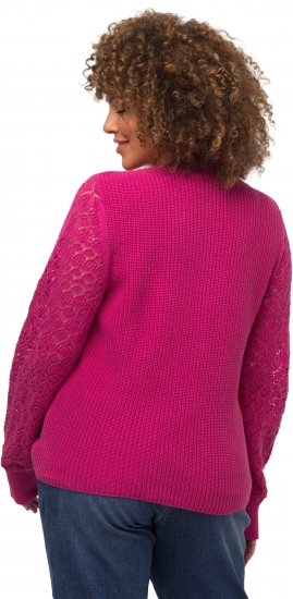 Ulla Popken Shaker Stitch Cropped Gathered Sweater Fuchsia Pink - Hoodies & Sweatshirts - Kuschelige Sweatshirts & Strick