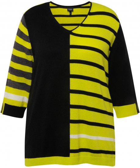 Ulla Popken Mixed Stripe 3/4 Sleeve Colorblock Sweater Apple Green - Hoodies & Sweatshirts - Kuschelige Sweatshirts & Strick