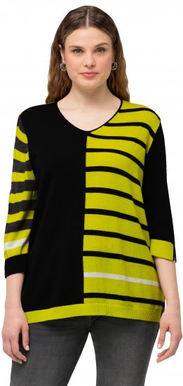 Ulla Popken Mixed Stripe 3/4 Sleeve Colorblock Sweater Apple Green - Hoodies & Sweatshirts - Kuschelige Sweatshirts & Strick