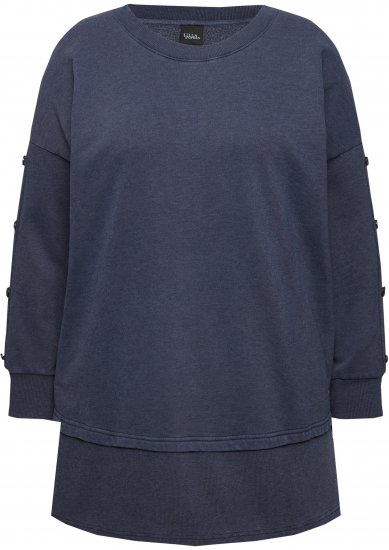 Ulla Popken Layered Look Button Sleeve Sweatshirt Navy - Hoodies & Sweatshirts - 