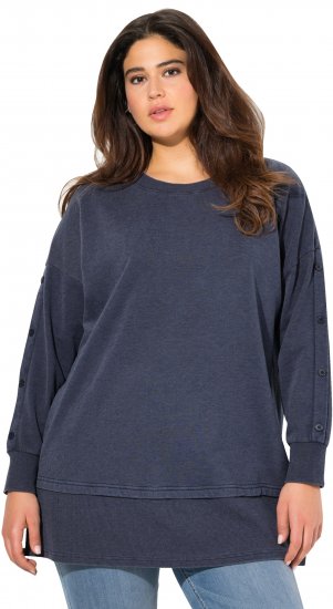 Ulla Popken Layered Look Button Sleeve Sweatshirt Navy - Hoodies & Sweatshirts - 