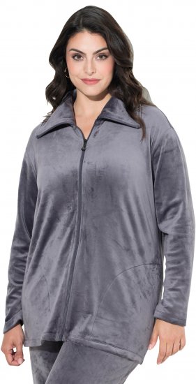 Ulla Popken Velour Loungewear Jacket Dark Grey - Hoodies & Sweatshirts - Kuschelige Sweatshirts & Strick