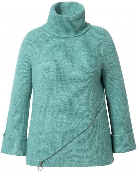 Ulla Popken Asymmetric Zipper Turtleneck Sweater Green - Hoodies & Sweatshirts - Kuschelige Sweatshirts & Strick