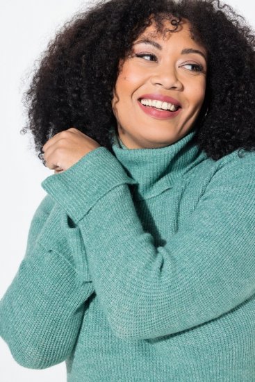 Ulla Popken Asymmetric Zipper Turtleneck Sweater Green - Hoodies & Sweatshirts - Kuschelige Sweatshirts & Strick