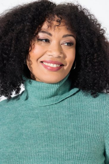 Ulla Popken Asymmetric Zipper Turtleneck Sweater Green - Hoodies & Sweatshirts - Kuschelige Sweatshirts & Strick