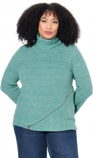 Ulla Popken Asymmetric Zipper Turtleneck Sweater Green - Hoodies & Sweatshirts - Kuschelige Sweatshirts & Strick