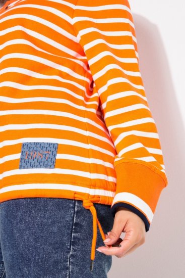 Ulla Popken Striped Drawstring Hem Sweatshirt Orange - Hoodies & Sweatshirts - Kuschelige Sweatshirts & Strick