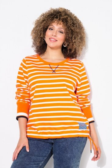 Ulla Popken Striped Drawstring Hem Sweatshirt Orange - Hoodies & Sweatshirts - Kuschelige Sweatshirts & Strick