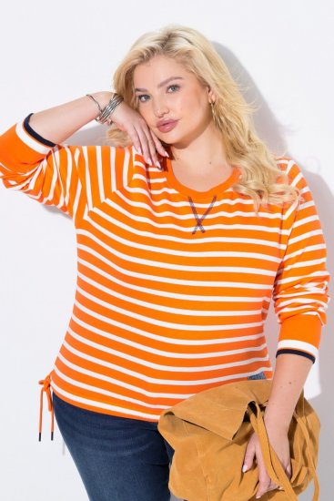 Ulla Popken Striped Drawstring Hem Sweatshirt Orange - Hoodies & Sweatshirts - Kuschelige Sweatshirts & Strick