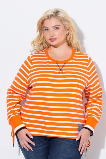 Ulla Popken Striped Drawstring Hem Sweatshirt Orange - Hoodies & Sweatshirts - Kuschelige Sweatshirts & Strick