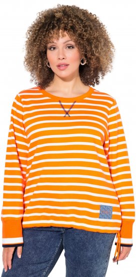 Ulla Popken Striped Drawstring Hem Sweatshirt Orange - Hoodies & Sweatshirts - Kuschelige Sweatshirts & Strick