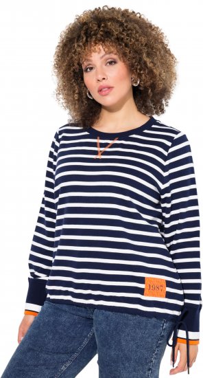Ulla Popken Striped Drawstring Hem Sweatshirt Navy - Hoodies & Sweatshirts - Kuschelige Sweatshirts & Strick