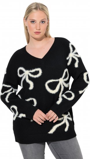Ulla Popken Glitter Bow Sweater Black - Hoodies & Sweatshirts - 