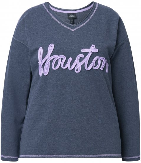 Ulla Popken Houston Textured Lettering Sweatshirt Navy - Hoodies & Sweatshirts - Kuschelige Sweatshirts & Strick
