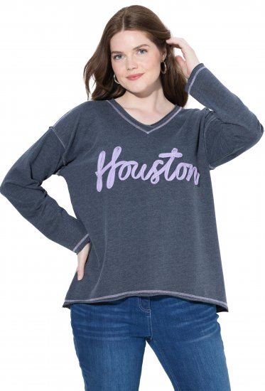 Ulla Popken Houston Textured Lettering Sweatshirt Navy - Hoodies & Sweatshirts - Kuschelige Sweatshirts & Strick