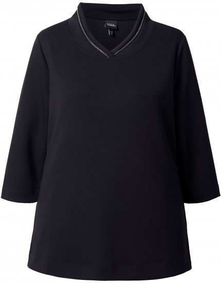Ulla Popken Decorative Chain Collar Sweatshirt Black - Hoodies & Sweatshirts - Kuschelige Sweatshirts & Strick