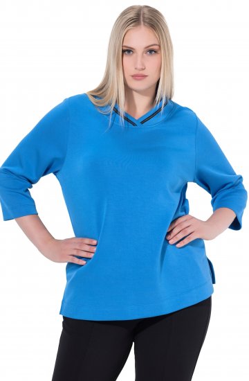 Ulla Popken Classic Fit with Side Slits 3/4 Sleeve Sweatshirt Royal Blue - Hoodies & Sweatshirts - Kuschelige Sweatshirts & Strick